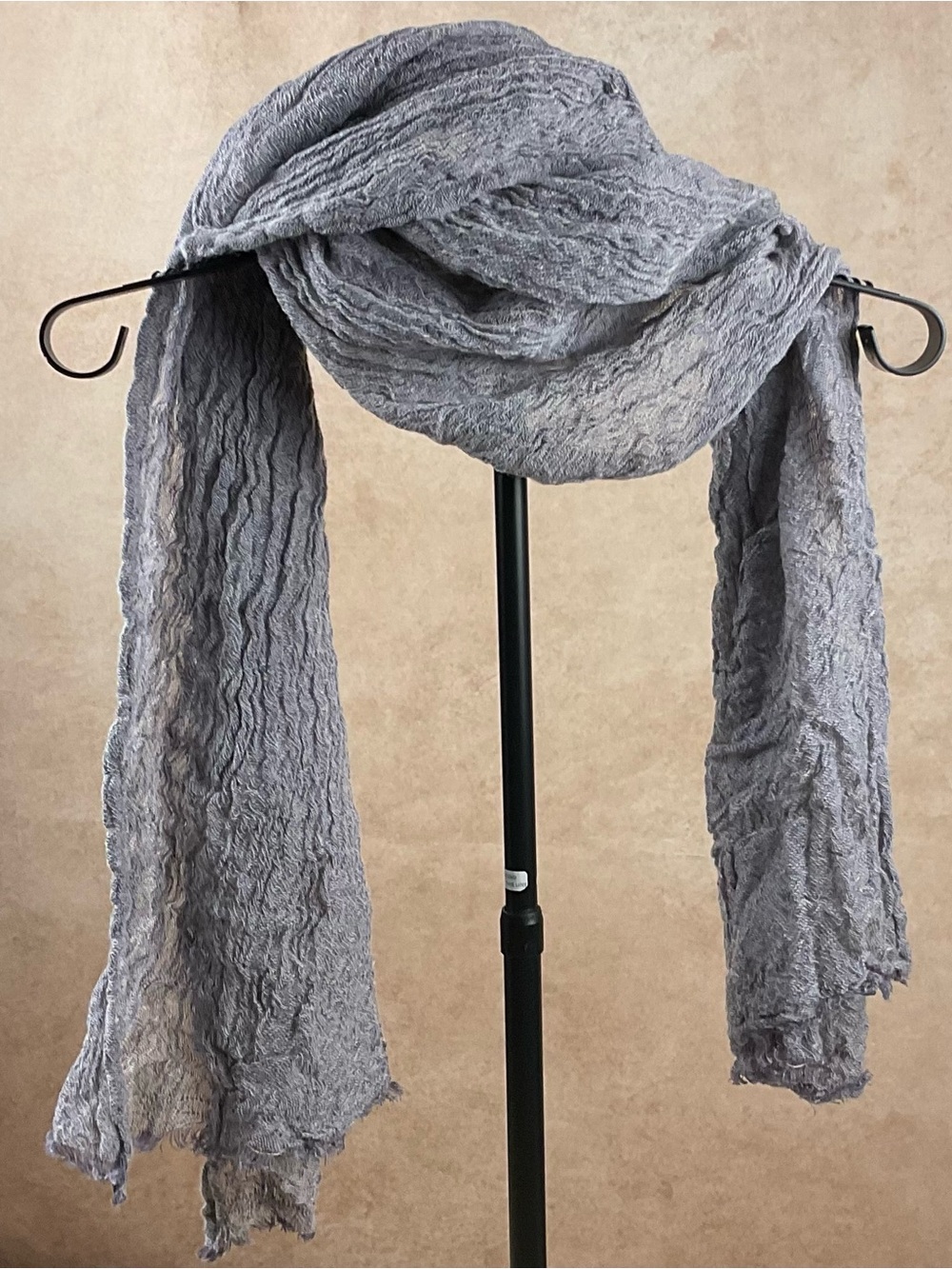 Flax Linen Wool Blend Lavender/Gray  Textured Crinkle Scarf